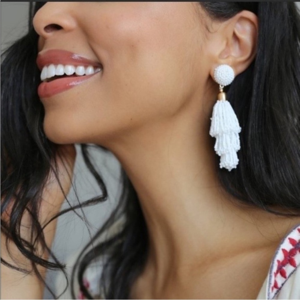 New Panacea White Beaded Tassel Earrings